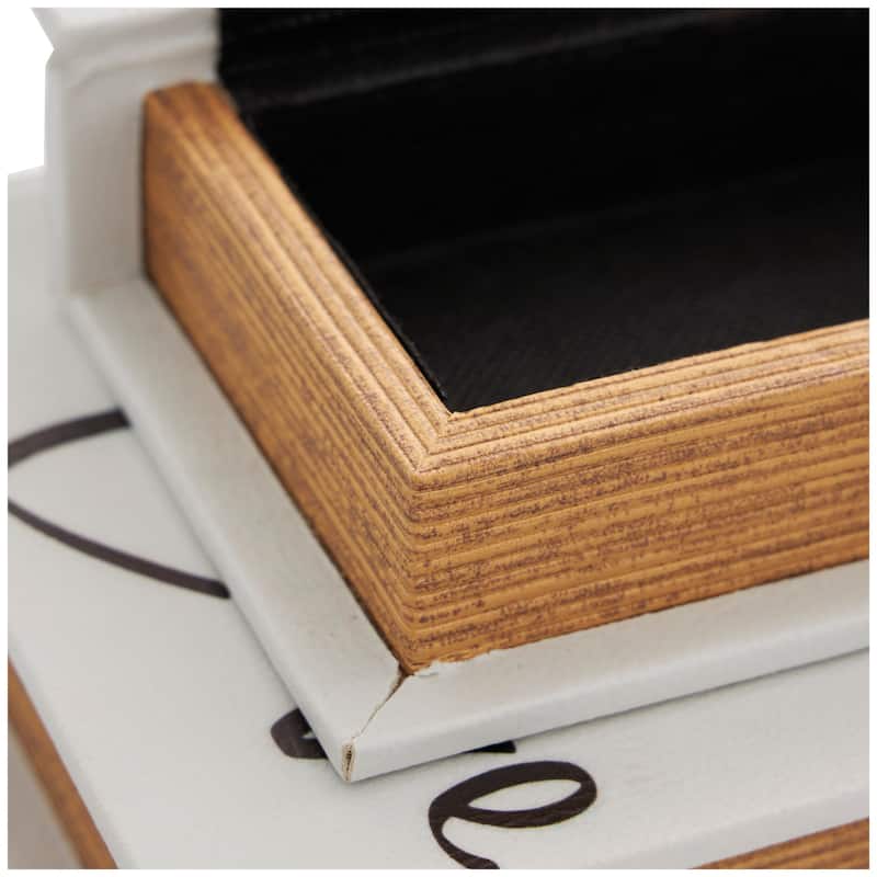 White Wooden Eat, Pray, Love Faux Storage Book Box with Checkered Spine and Gold Accents (Set of 3)