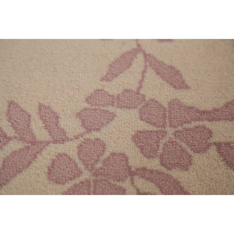 Floral Ivory Aubusson Chinese Area Rug Hand-Knotted Wool Carpet - 9'1"x 12'1"