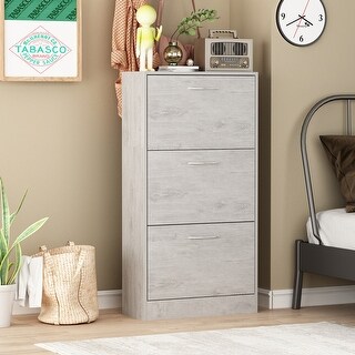 FAMAPY Grey Entryway Shoe Spcase Saving Cabinet with 3 Drawers