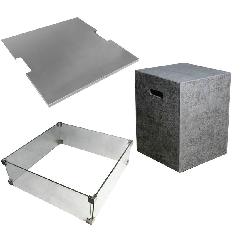 Elementi Manhattan Fire Pit Accessories Set - 22” L x 22” W x 7” H - Windscreen + Lid + Tank Cover