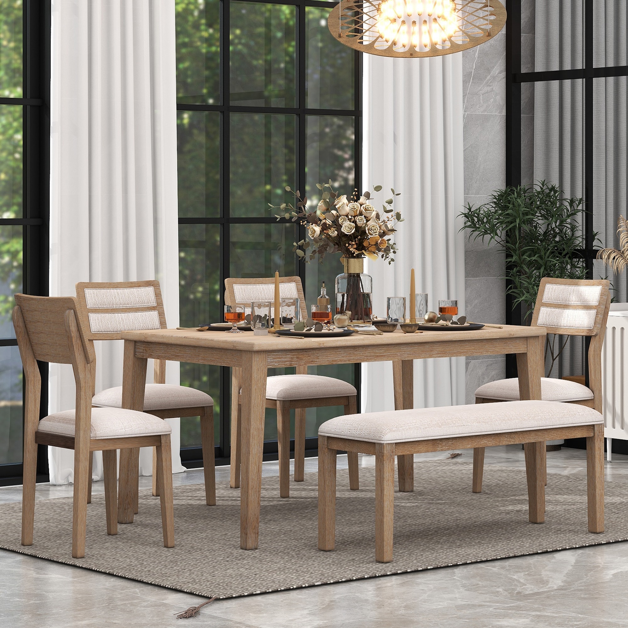 6 piece farmhouse online dining set with bench