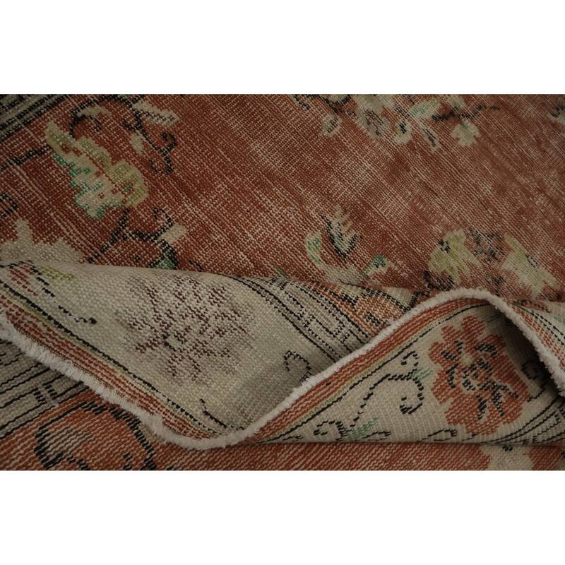 Hand Knotted Oriental 100% Wool Carpet Transitional Floral Oranges & Rust Anatolian Area Rug - 9' 3'' X 5' 6''