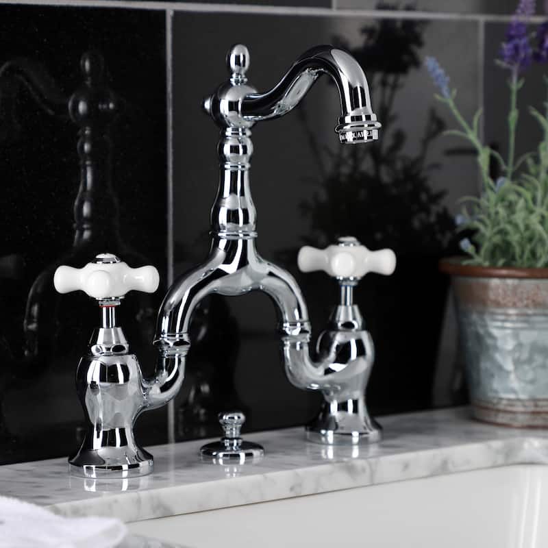English Country Bridge Bathroom Faucet with Brass Pop-Up