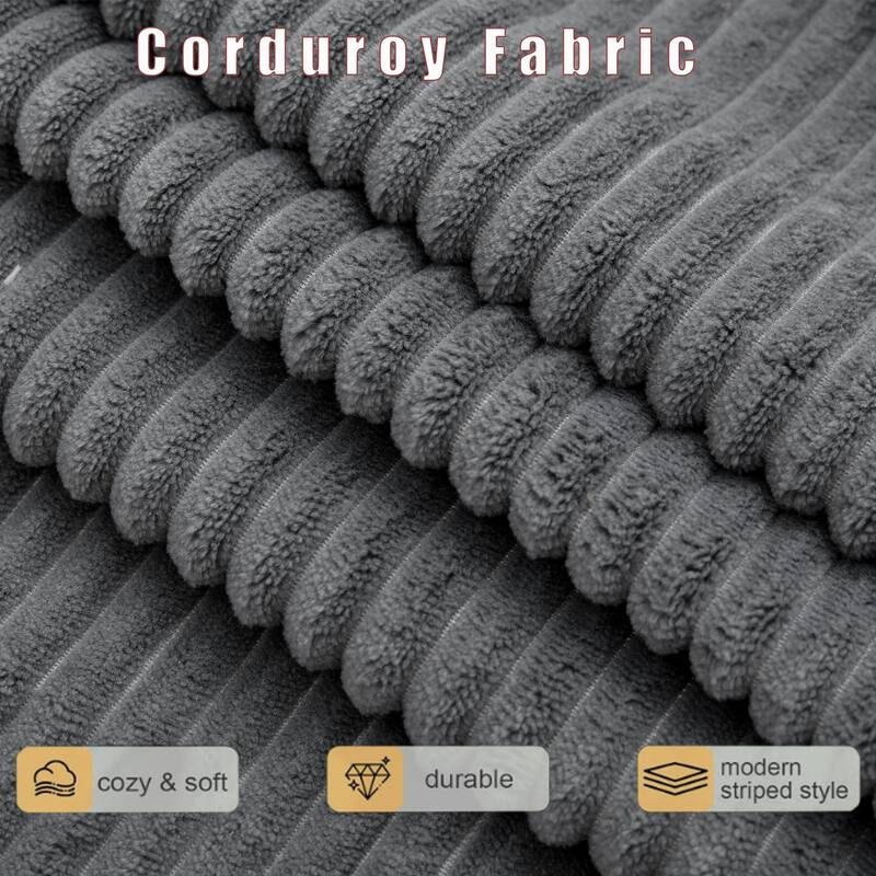 Modern Convertible Loveseat Sofa Bed, Corduroy Fabric Foldable Floor Couch w/5 Pillows, Side Pockets & Cup Holders, No Assembly