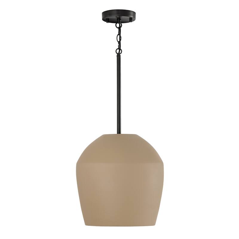 12.5" W x 14" H 1-Light Handcrafted Terracotta Pendant with Matte Black - 13"W x 13.75"H - Terracotta Sand