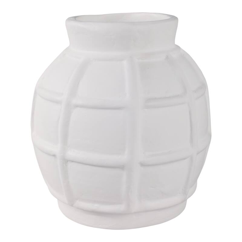 Paper Mache Raised Grid Texture Modern Vase - White, 11"