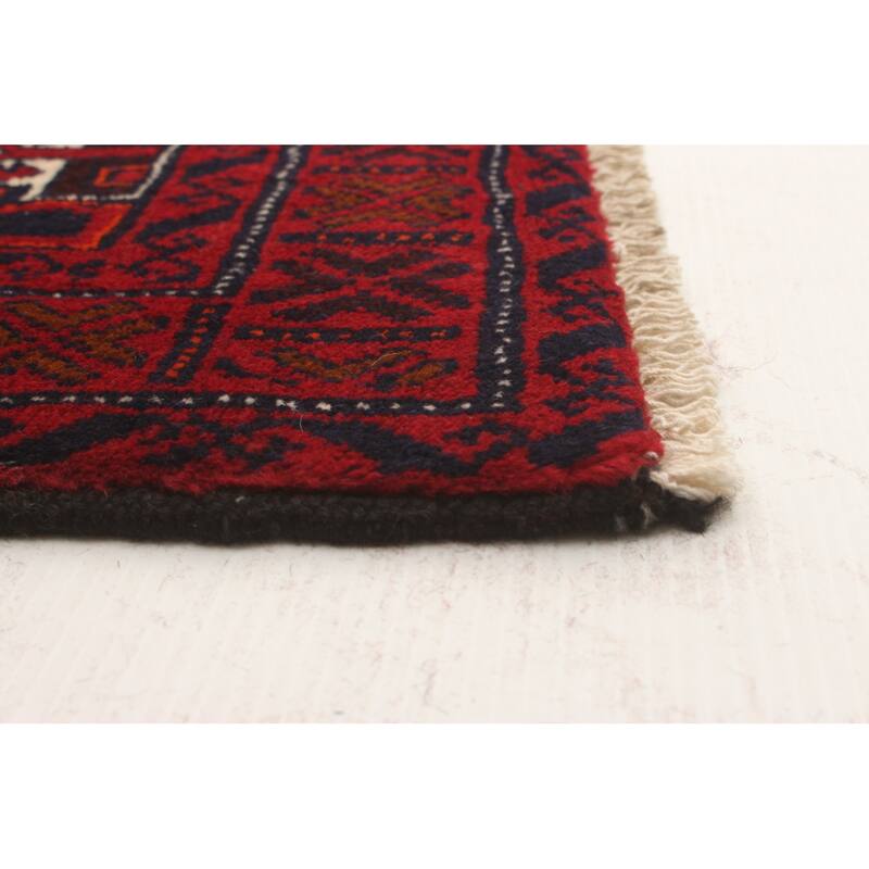Hand-knotted Rizbaft Navy, Red Wool Rug - 3'4 x 6'1/3'4" x 6'1"