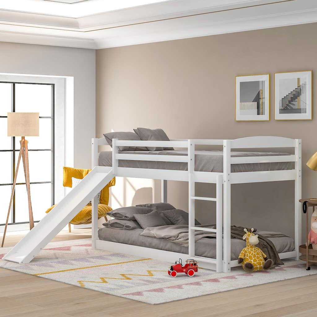 Convertible Twin Bunk Bed with Slide and Ladder in White