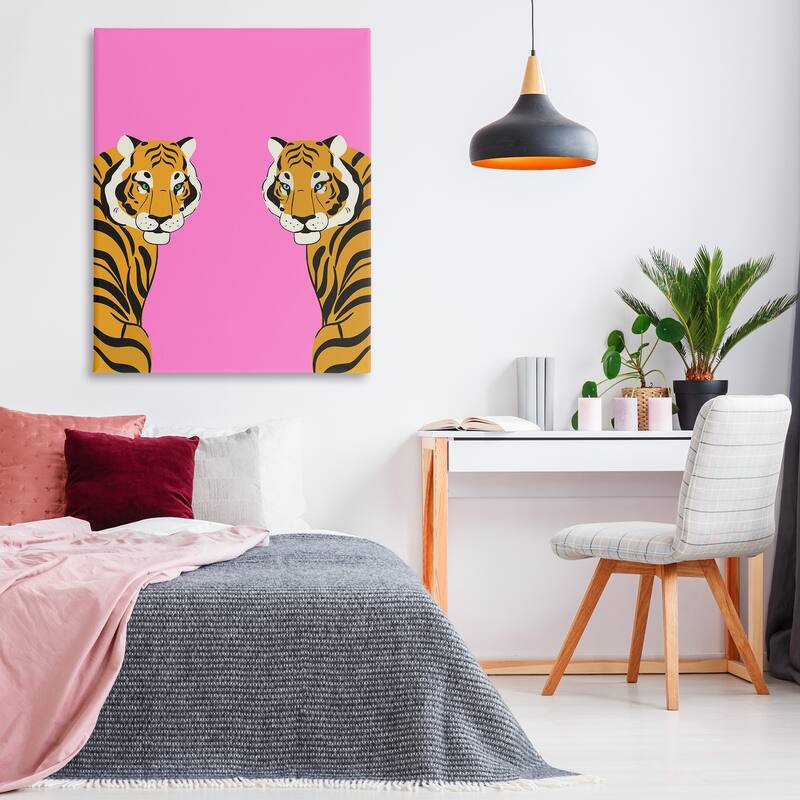 Stupell Bold Mirrored Tigers on Pink Canvas Wall Art Design By House of Lulu