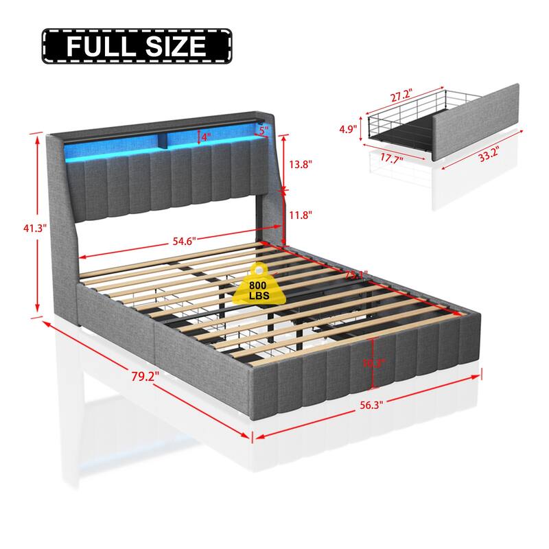 Platform Bed with LED and Storage Drawers