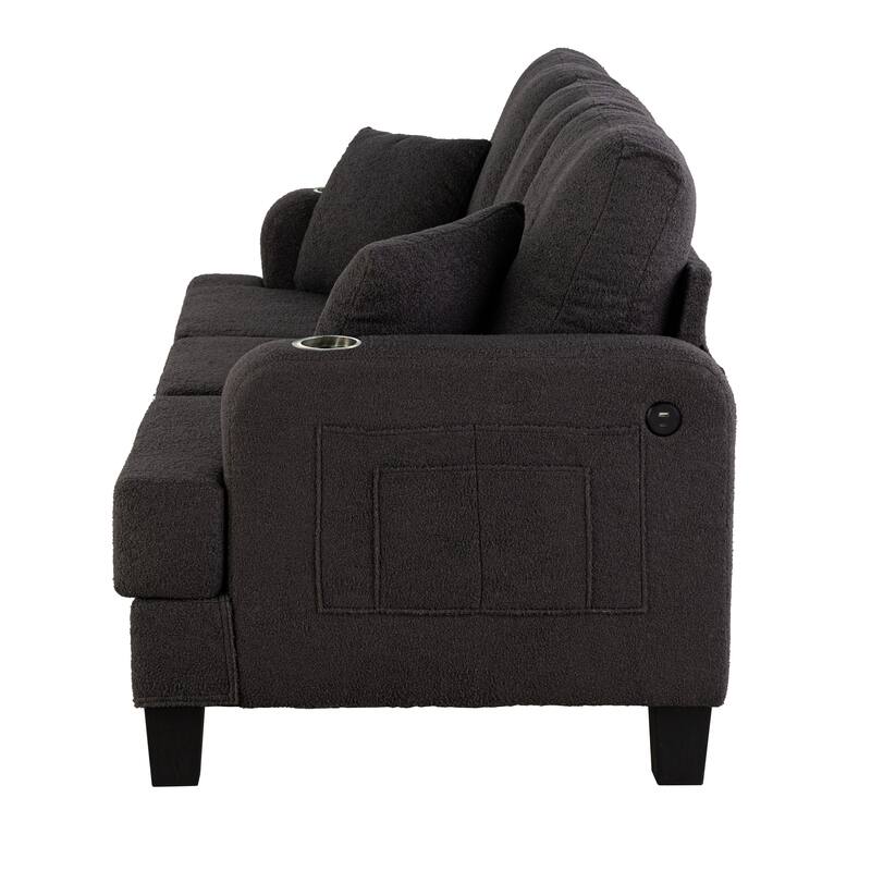 Furniture of America Xenia Modern Boucle Sofa with Cup Holders and USB Ports
