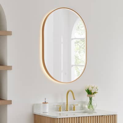 Mizani Oval Framed in Brushed Copper Modern Bathroom/Vanity LED Lighted Wall Mirror - 24''x36''