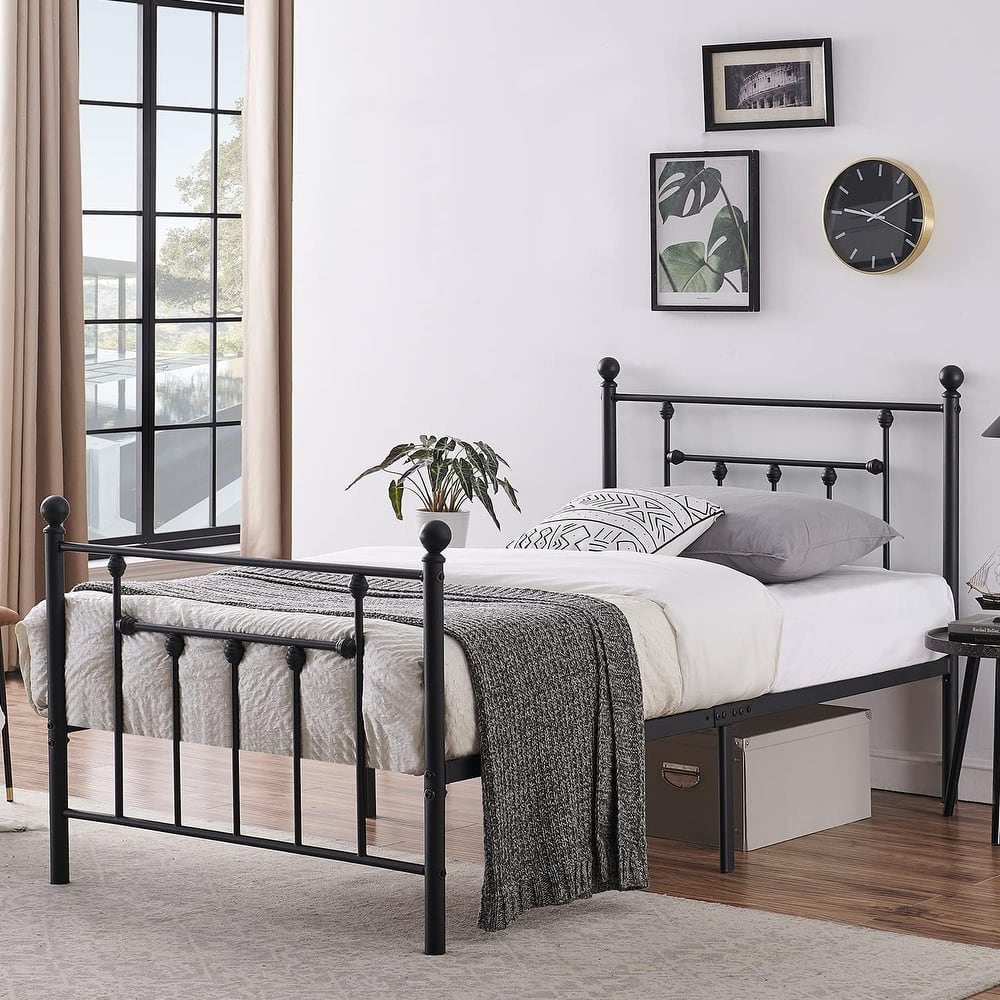 Victorian Steel Slat Bed Frames Twin /Full Queen Beds, White/Black-2 Color Options
