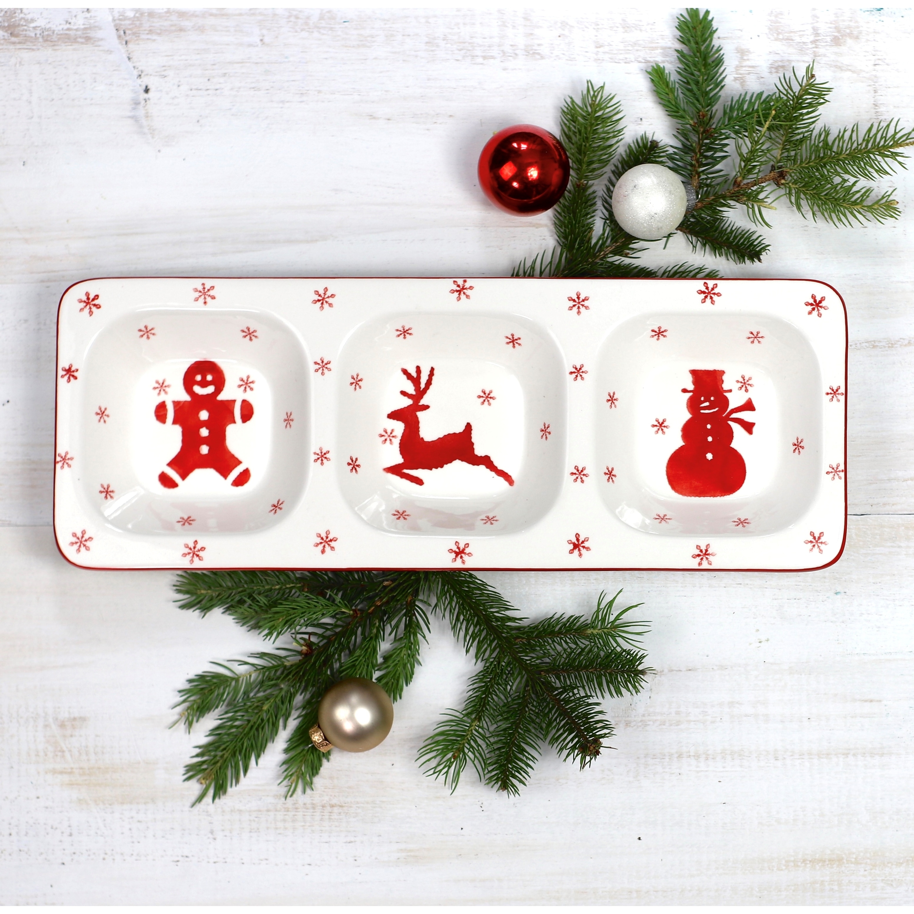 Euro Ceramica Winterfest 3 Part Divided Dish