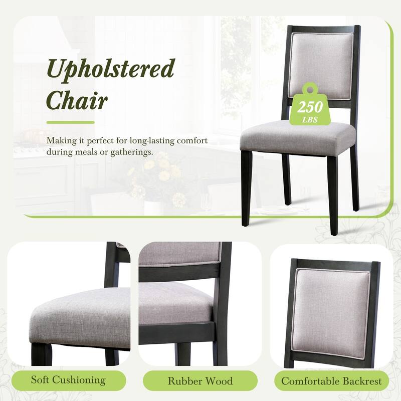 7-Piece Set, 58-82" Extendable Dining Table with 6 Upholstered Dining Chairs