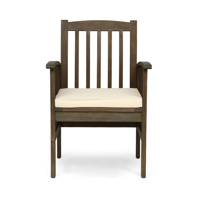 Roomfitters 2-Piece Acacia Wood Dining Chairs with Water-Resistant Cushions, Rustic Modern Outdoor Seating