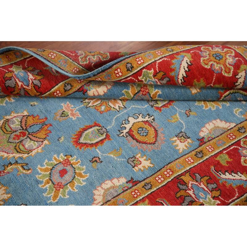 Light Blue Floral Kazak Oriental Area Rug Hand-Knotted Wool Carpet - 4'1"x 6'0"