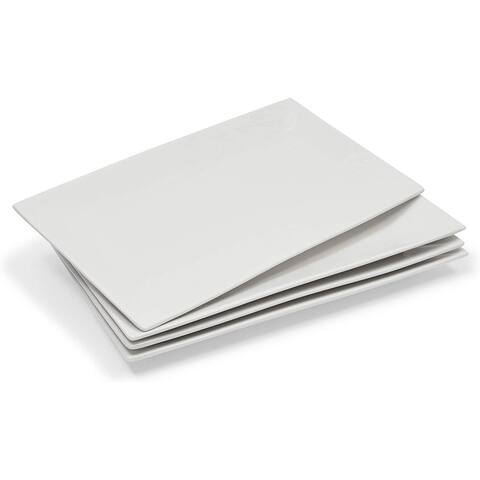 Porcelain Serving Platters, White Rectangular Trays (14 x 8 In, 4 Pack)