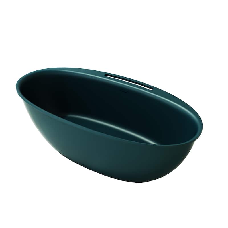 Luxury Flatbottom Solid Surface Freestanding Soaking Bathtub with Discreet Towel Slot and Drain Assembly - Emerald Forest - 63 in. x 33 in.