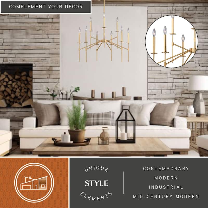Kedzie 9 Light Brass Mid-Century Modern Chandelier
