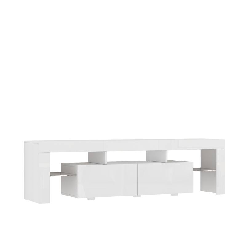 Modern High Gloss TV Stand for TVs up to 65'' with LED Lights, 16-Color LED Backlighting and Adjustable Brightness