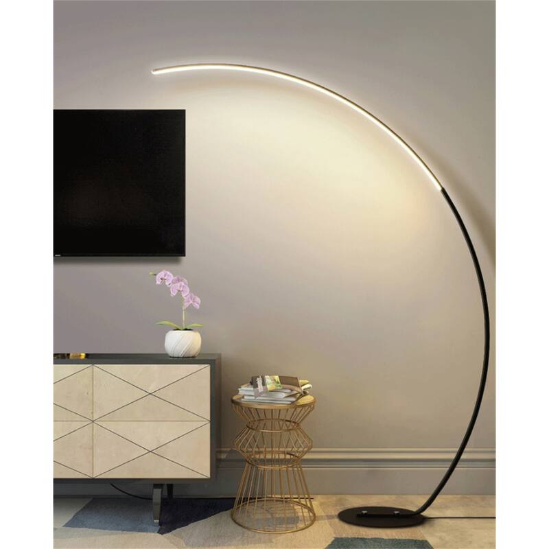 62.99-Inch Modern Led Arc Creative Long-Arm Fishing Lamp with Foot Switch - Black