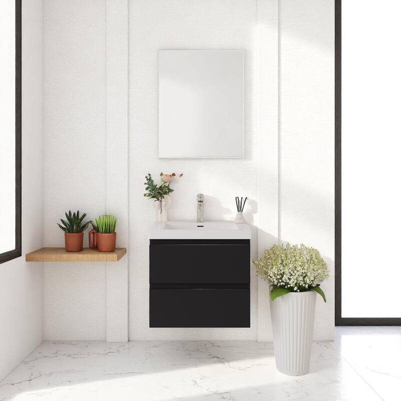 30" Wall-Mounted Bathroom Vanity with Resin Sink - Floating Bathroom Cabinet with Soft-Close Hinges,Floating Vanity Cabinet