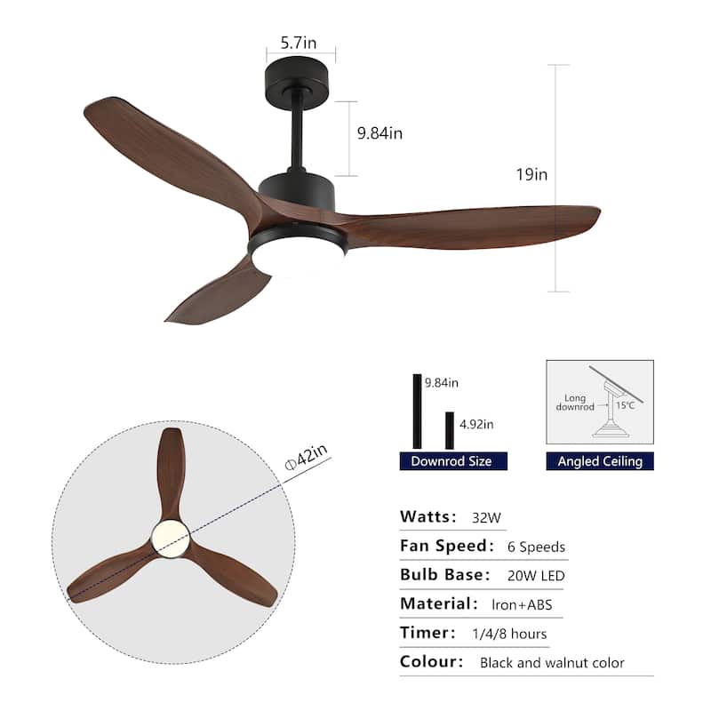 52-inch Modern LED Ceiling Fan with Light, 3 ABS Blades & Remote Control