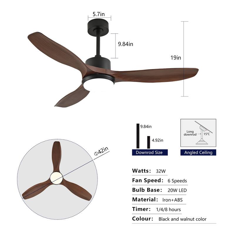 Sofucor 42/52 Inch Ceiling Fan With Light,3 ABS Blades Remote Control,Reversible DC Motor With Dimmable LED