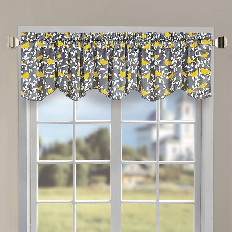 Serenta Microplush Bird-printed Valance - Yellow/White/Grey