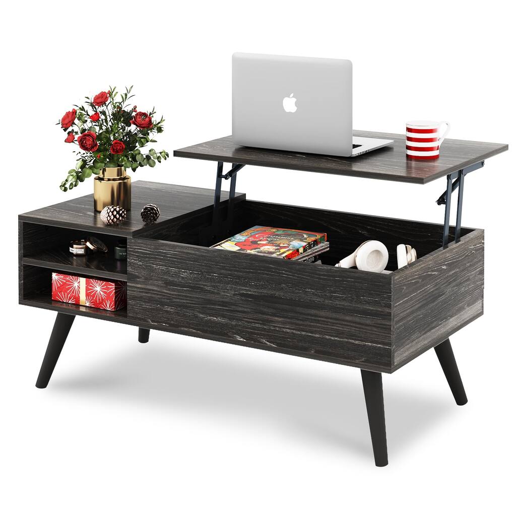 Wood Lift Top Coffee Table with Hidden Compartment and Adjustable Storage Shelf, Lift Tabletop Dining Table for Home