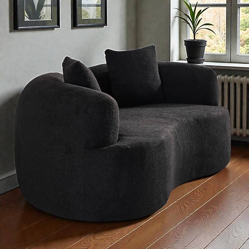 66.93 Inch Curved Loveseat Compression Sofa, Teddy Velvet No Assembly Couch for Small Spaces Apartments