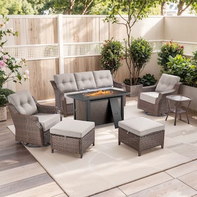 7-Piece Sofa Swivel Chairs Ottoman with 43" Firepit Table