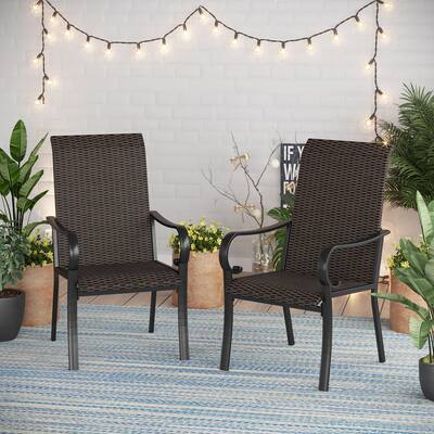 MAISON ARTS Rattan Metal Patio Dining Chairs, Set of 2