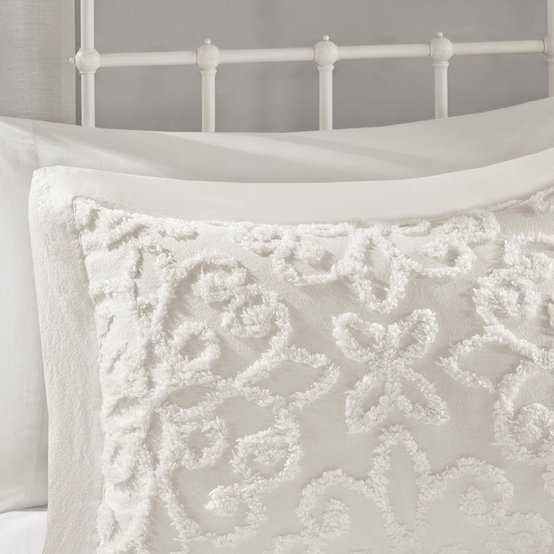 3 Piece Tufted Cotton Chenille Bedspread Set Off-White Full/Queen