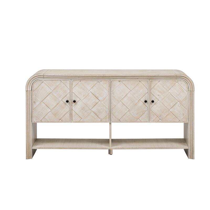 Versatile console table with Woven Wood Slats and Solid Wood Veneer,Suitable for Entryway, Hallway, Living Room,Foyer,Corridor