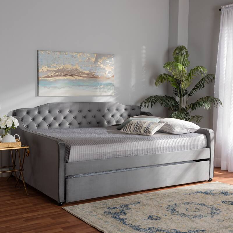 Silver Orchid Titus Contemporary Tufted Velvet Daybed with Trundle