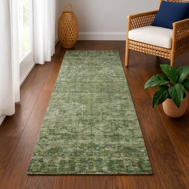 Premium Washable Super Soft Vintage Traditional Mayfield Rug - Olive - 2'3" x 7'6"
