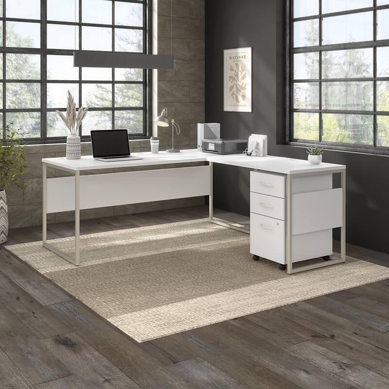 Hybrid 72W L Shaped Table Desk with Drawers by Bush Business Furniture - White
