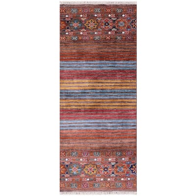 Golden Nile Khorjin Persian Gabbeh Hand Knotted Wool Runner Rug - 2' 7" X 6' 6" Runner