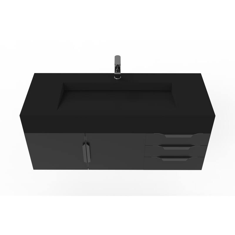 Nile 48" Wall Mounted Bathroom Vanity Set w/ Black Top