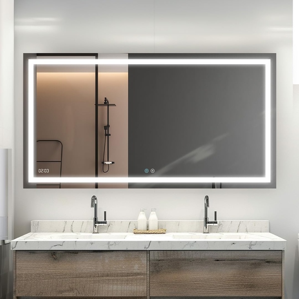 Aquadom Daytona 96 LED Lighted Mirror for Bathroom Defogger Digital Clock 96 x36 x1