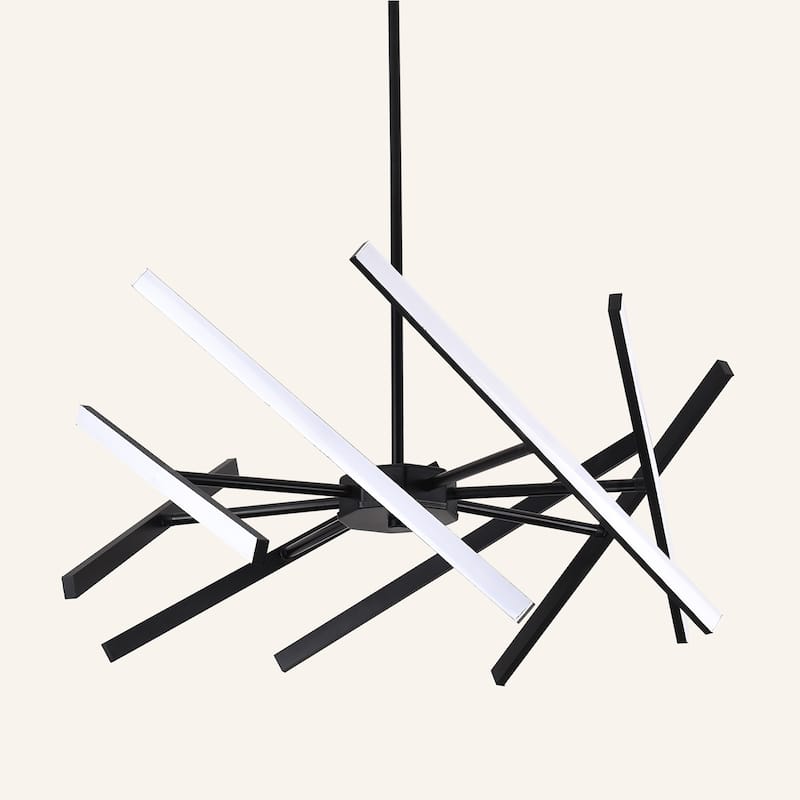 8 - Light Led Sputnik Modern Linear Chandelier - Matte Black