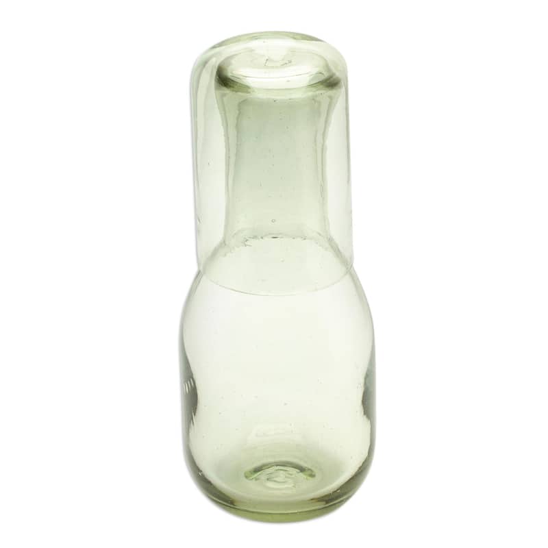 NOVICA Artisan Handblown Recycled Ecofriendly Carafe Glass Set Mexico Tableware Drinkware 'Cheers' (2 pieces)