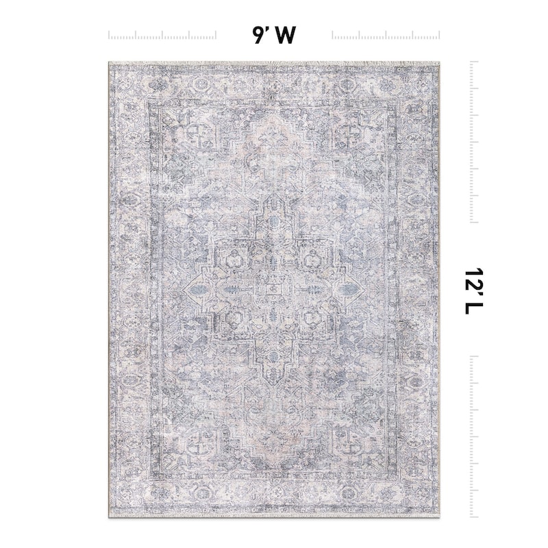 World Rug Gallery Distessed Medallion Machine Washable Area Rug