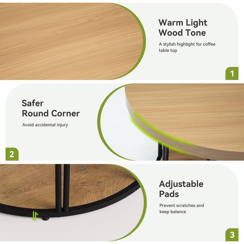 35.5'' Round Coffee Table, 2-Tier Circle Coffee Table