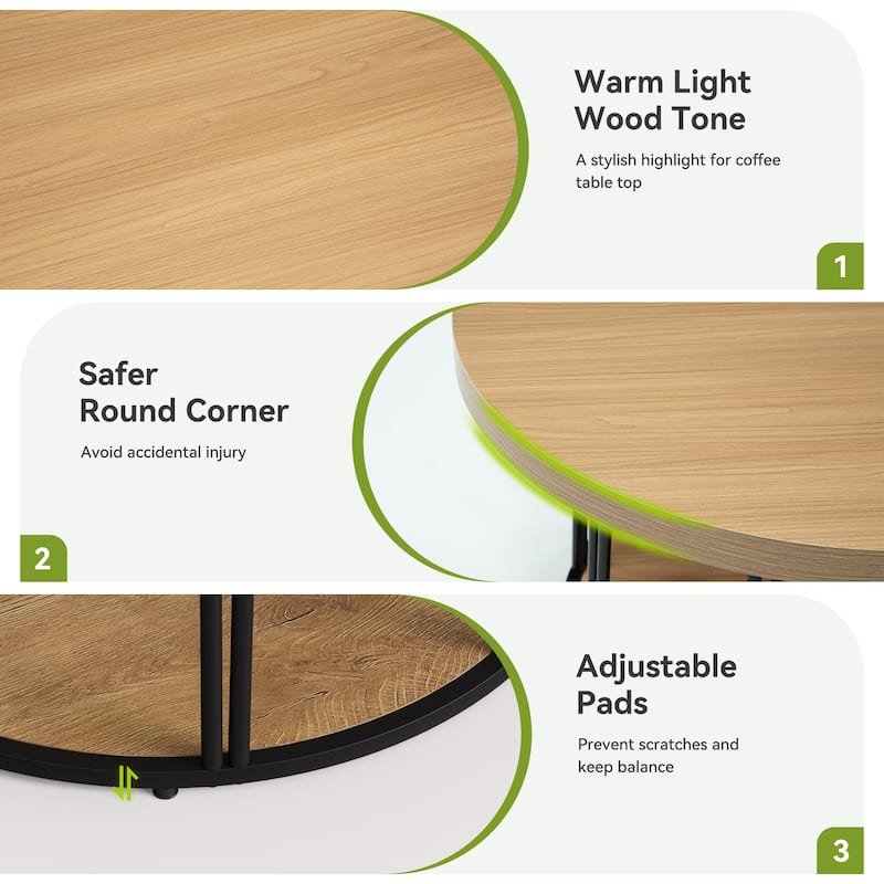 Round Coffee Table, Center Table with Open Storage, Living Room Home Decor Accent Tea Table