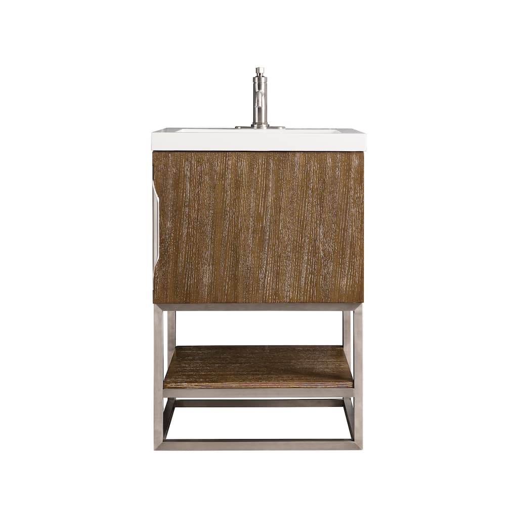 James Martin Vanities Columbia 24" Single Vanity, Latte Oak with White Glossy Composite Stone Top