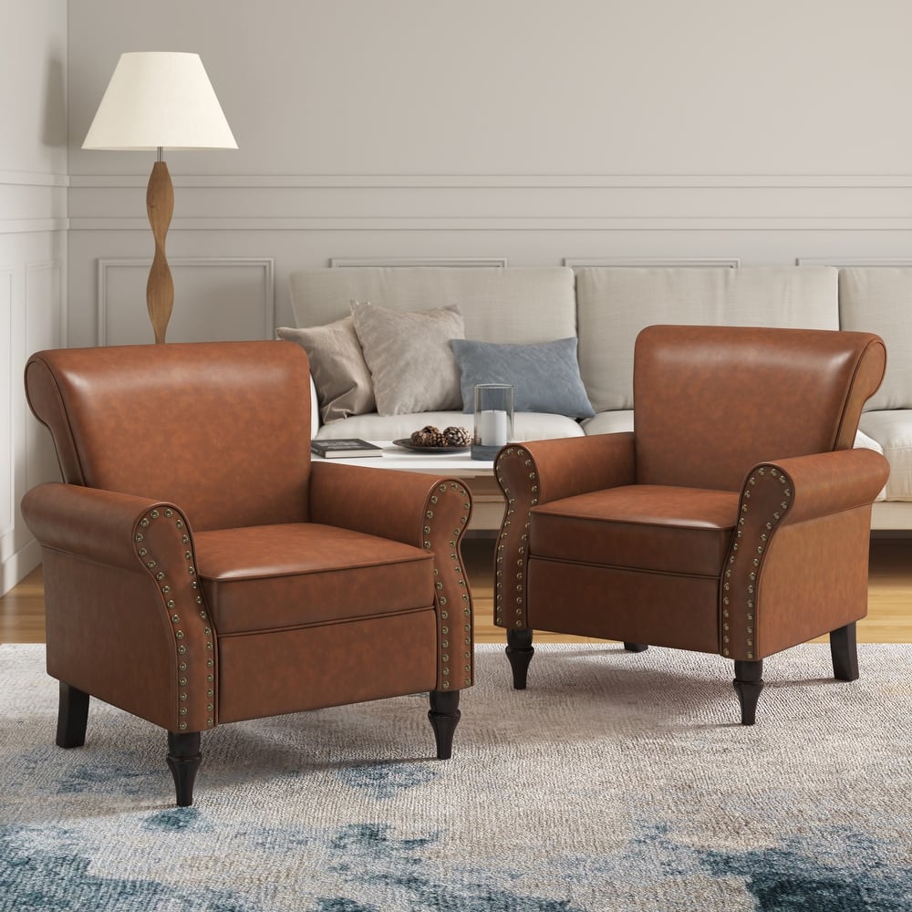 Set of 2 Modern Upholstered Armchair Nailhead Trim Accent Chair
