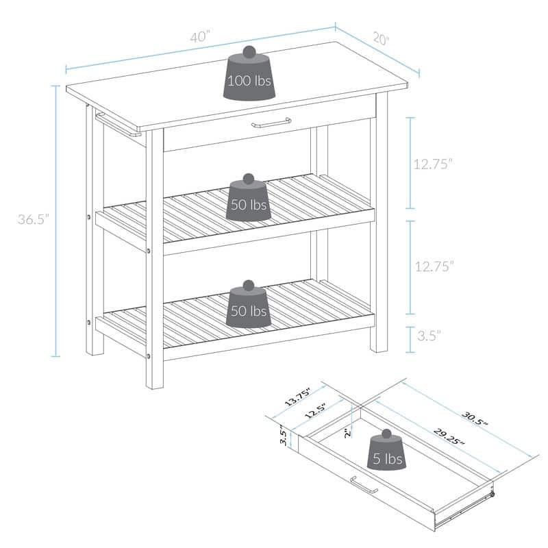 2-shelf Natural Solid Wood Top Kitchen Island - N/A